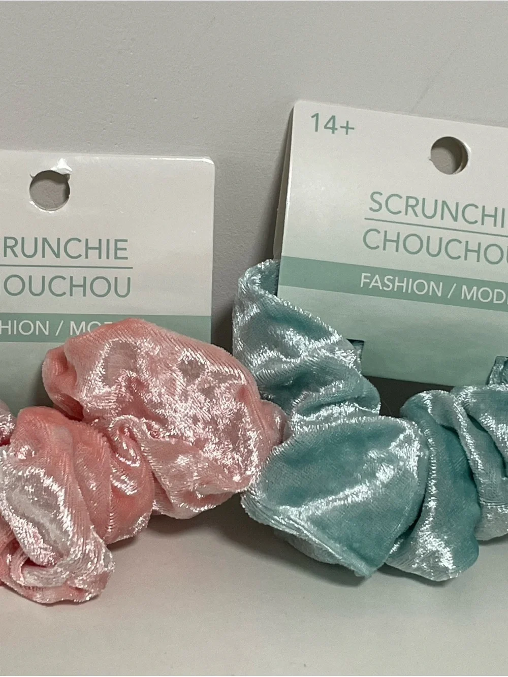 Velvet Scrunchie Duo - Pink & Light Teal